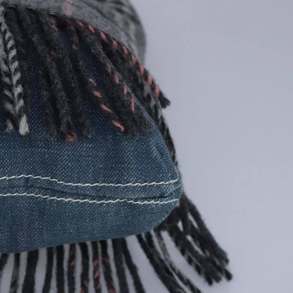 BURBERRY Nova Check Scarf Style Blue Label Hand Bag Wool Gray Silver Auth 96942 - Picture 11 of 16